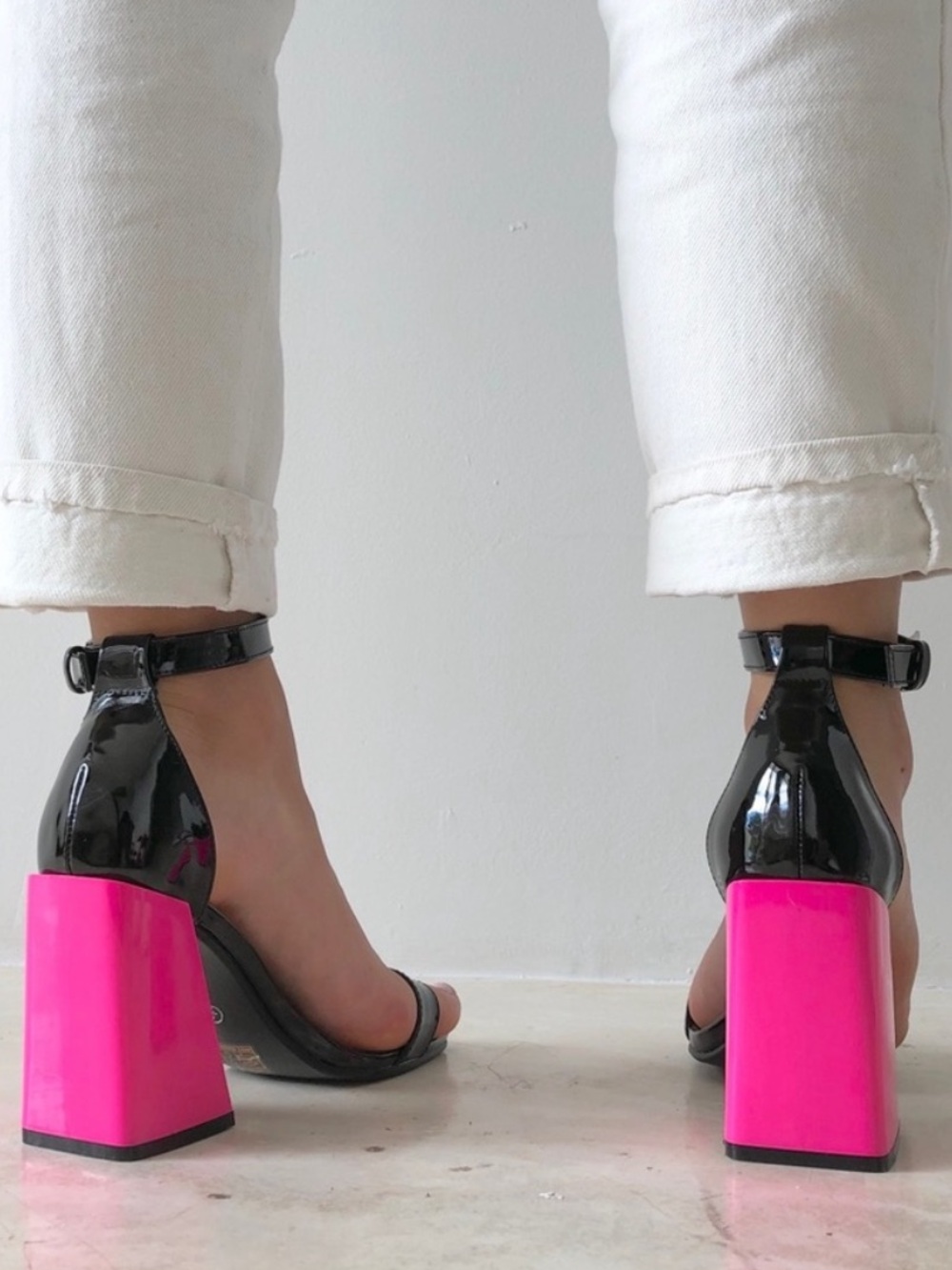 Nasty Gal Truffle Collection Black Patent Heels with Hot Pink Block Heel EU 36